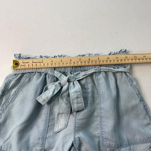 Aerie Chambray Paper Bag Lyocell Camp Shorts XS High Waist Belted Cuffed Blue - Picture 7 of 10